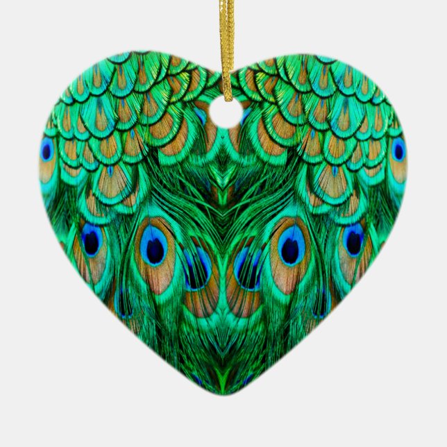Glorious Peacock Feathers Ceramic Tree Decoration (Front)