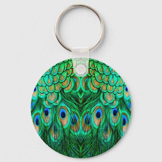 Glorious Peacock Feathers Key Ring (Front)