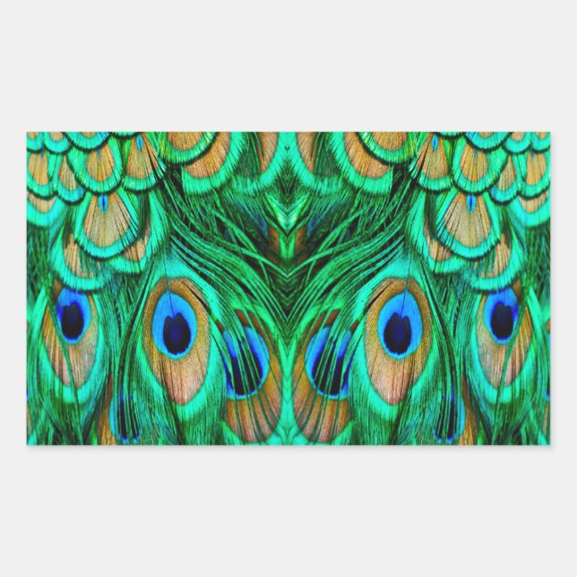 Glorious Peacock Feathers Rectangular Sticker (Front)