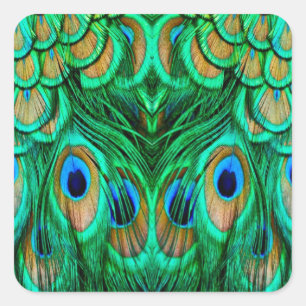 Glorious Peacock Feathers Square Sticker