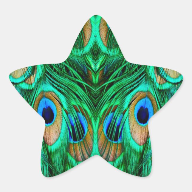 Glorious Peacock Feathers Star Sticker (Front)