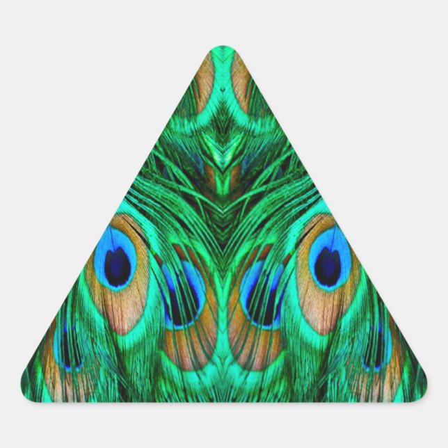 Glorious Peacock Feathers Triangle Sticker (Front)