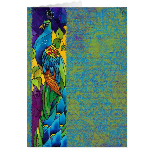 Glorious Peacock Silk Painting Card
