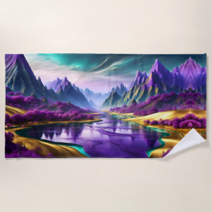 Glorious Purple and Gold Landscape Beach Towel