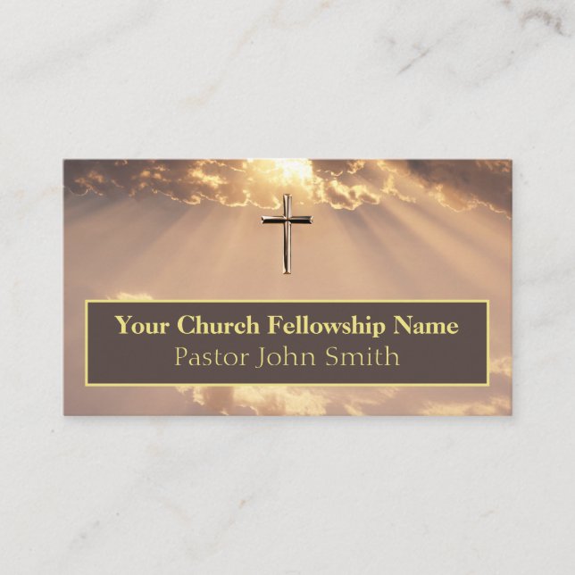Glorious Sunrise Gold Cross Church Business Cards (Front)