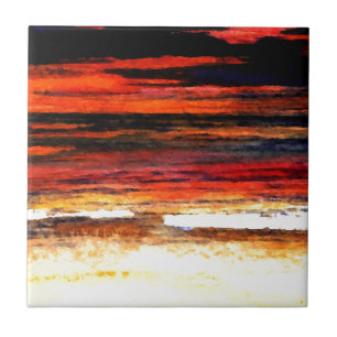 Glorious Sunset Colours Ocean Art Beach Painting Ceramic Tile