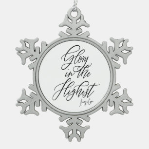 Glory in the Highest Religious Black and White Snowflake Pewter Christmas Ornament
