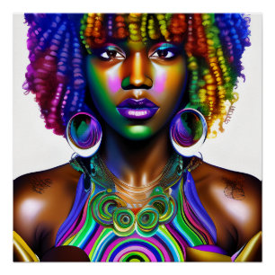Glory Queen Rainbow Cute Hair Black Melanin Afro Poster