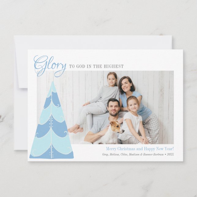 Glory to God Blue Tree Custom Photo Card (Front)