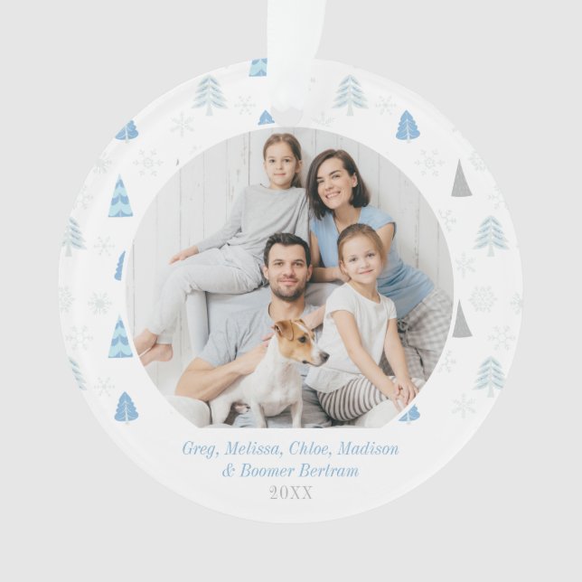 Glory to God Blue Tree Photo Card Ornament (Front)