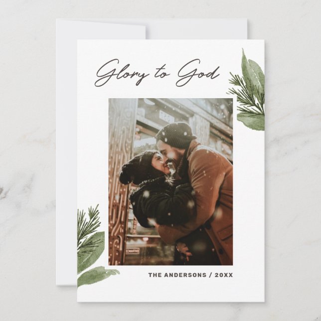 Glory to God. Botanical religious Christmas photo  Holiday Card (Front)