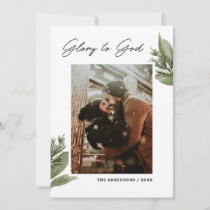 Glory to God. Botanical religious Christmas photo  Holiday Card