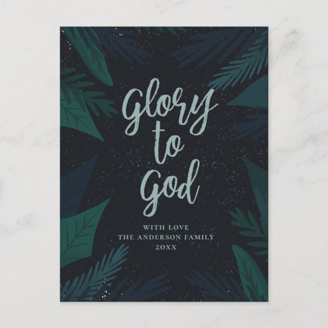 Glory to God. Botanical script religious Christmas Holiday Postcard (Front)