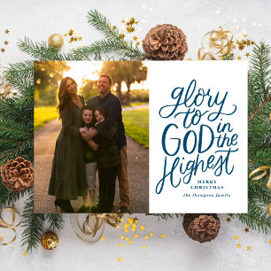 Glory To God Christmas Photo Card Navy Blue