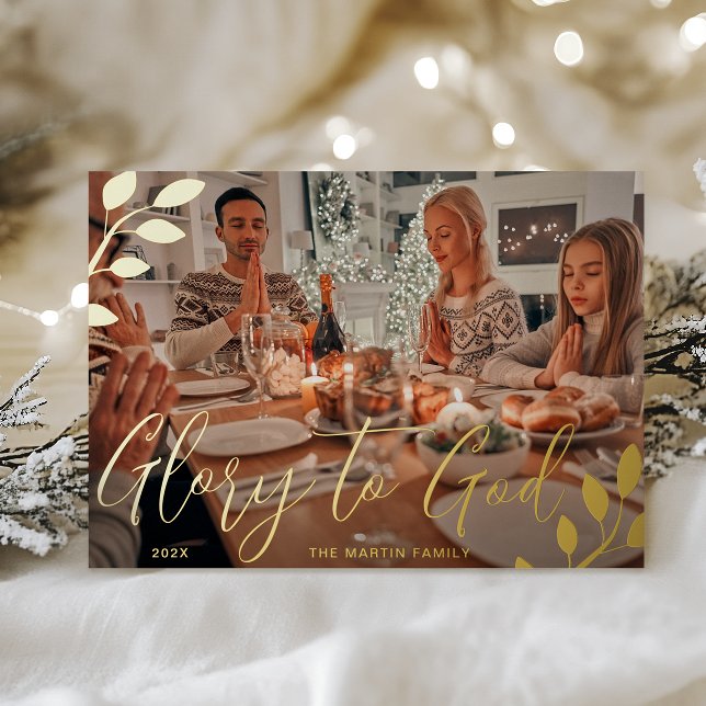 Glory to God Christmas Photo Foil Holiday Card (Creator Uploaded)