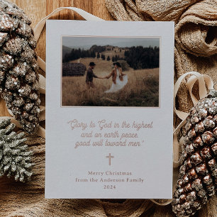 Glory to God   Elegant Photo Christmas Rose Gold Foil Holiday Card