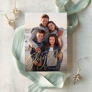 Glory to God elegant religious photo Christmas Foil Holiday Card