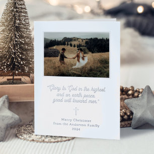 Glory to God Elegant Two Photo Christmas Silver Foil Holiday Card