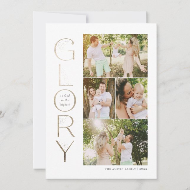 Glory to God Faux Gold Foil Religious Christmas Holiday Card (Front)