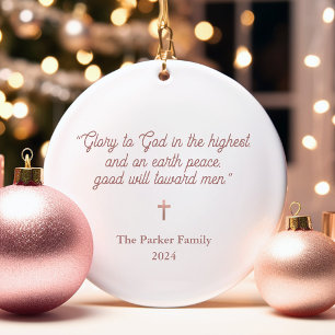 Glory to God   Faux Rose Gold and Photo Christmas Ceramic Ornament