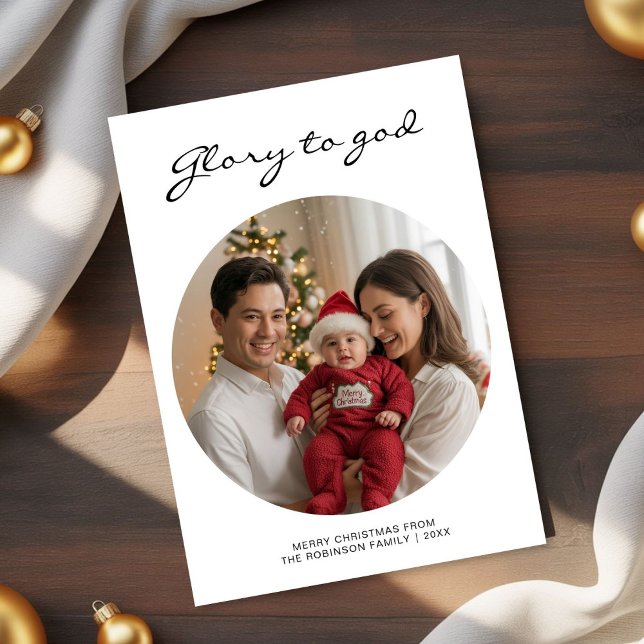 Glory to God Joyful Family photo christmas card (Creator Uploaded)