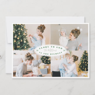 Glory to God Label Religious Multiple Photo Holiday Card