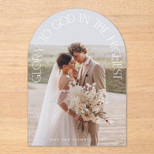 Glory To God modern arch photo religious Christmas Acrylic Invitations