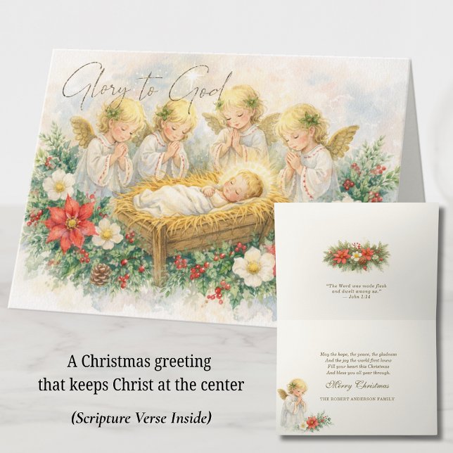Glory to God Nativity Angels Christmas Greeting Holiday Card (Creator Uploaded)