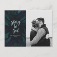 Glory to God. Navy and green botanical Christmas
