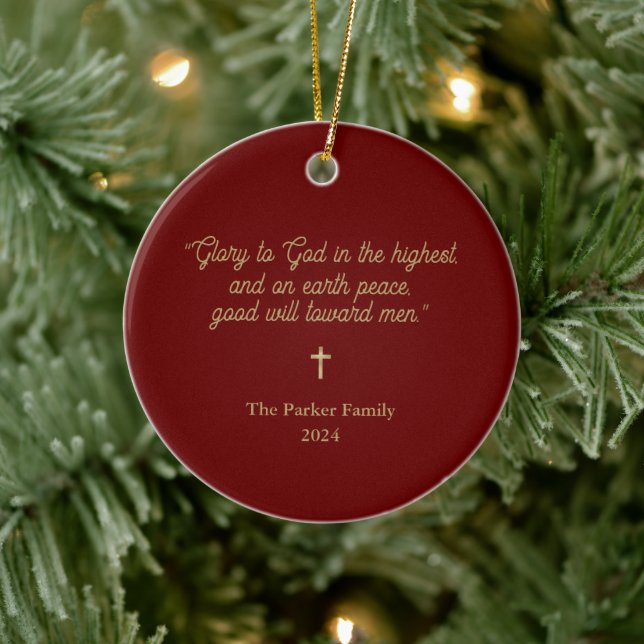Glory to God Red | Faux Gold and Photo Christmas Ceramic Ornament (Tree)