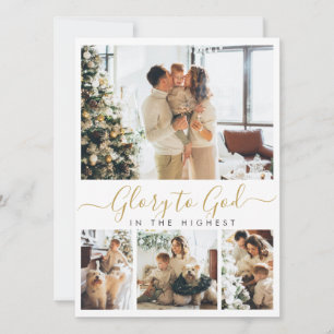Glory to God Religious 4 Photo Collage Christmas Holiday Card