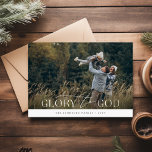 Glory to God Religious Christian Family Christmas Holiday Card<br><div class="desc">"Glory to God Religious Christian Family Christmas Card" is a testament to the deep-rooted faith and the splendour of nature. This design melds the candid expressions of delight and familial love with the tranquillity of a serene countryside. The exalted phrase, "Glory to God, " takes centre stage, reverberating the card's...</div>