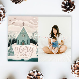 Glory to God   Religious Christmas Church Photo Holiday Card