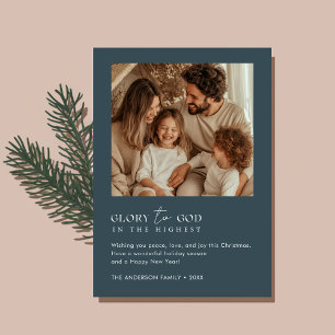 Glory To God Religious Christmas Fun Photo Blue Holiday Card