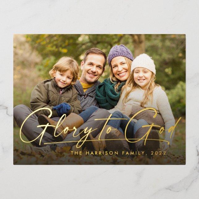 Glory to God religious one photo simple Christmas Foil Holiday Postcard (Front)