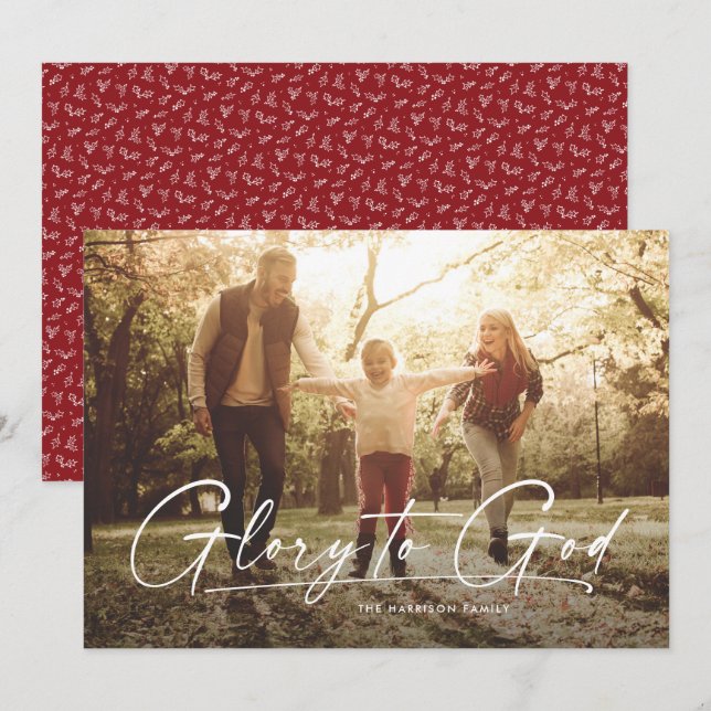 Glory to God religious one photo simple Christmas Holiday Card (Front/Back)