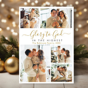 Glory to God Religious Photo Collage Christmas Holiday Card
