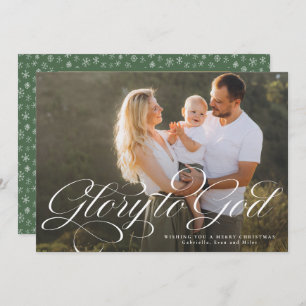 Glory to God religious two photo elegant Christmas Holiday Card