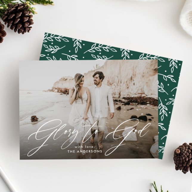 Glory to God Script Overlay Religious Photo Holiday Card (Creator Uploaded)