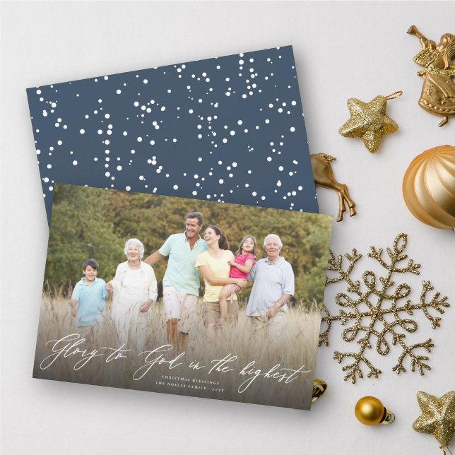 Glory To God Script Religious Christmas Photo Card (Creator Uploaded)