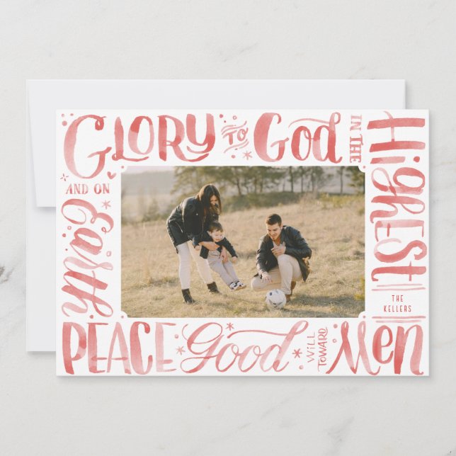 Glory to God Watercolor Brush Lettering Holiday Card (Front)