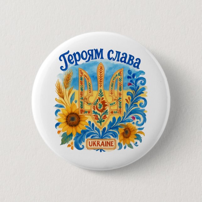 Glory to Heroes & Heroyam Slava. Support  6 Cm Round Badge (Front)