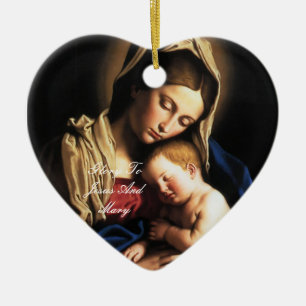 glory to jesus and mary ceramic ornament