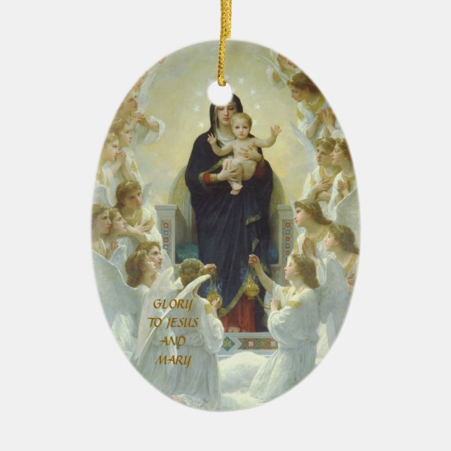 GLORY TO JESUS AND MARY CERAMIC TREE DECORATION (Front)