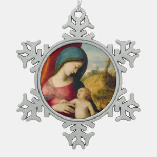 Glory To Jesus And Mary Snowflake Pewter Christmas Ornament