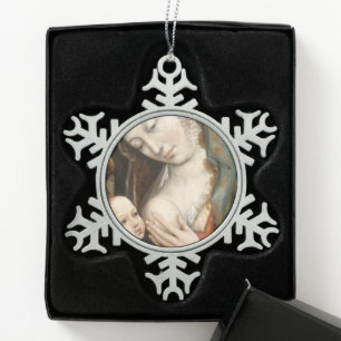 Glory To Jesus And Mary Snowflake Pewter Christmas Ornament