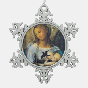 Glory To Jesus And Mary Snowflake Pewter Christmas Ornament