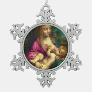 Glory To Jesus And Mary Snowflake Pewter Christmas Ornament