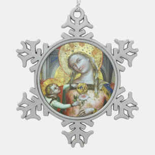 Glory To Jesus And Mary Snowflake Pewter Christmas Ornament