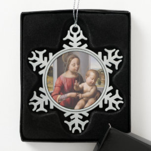 Glory To Jesus And Mary Snowflake Pewter Christmas Ornament